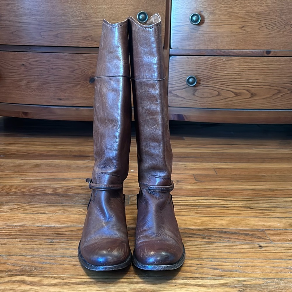 Frye Boots Tall Belted Leather Size 7 1/2